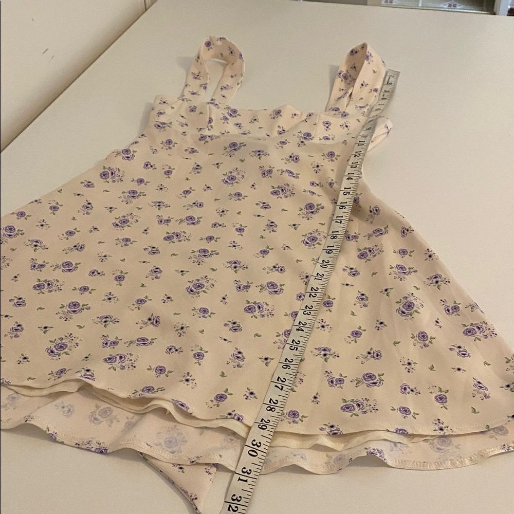 Zara Cream Floral Satin Effect Mini Dress with Back Tie Size XS - Picture 14 of 14